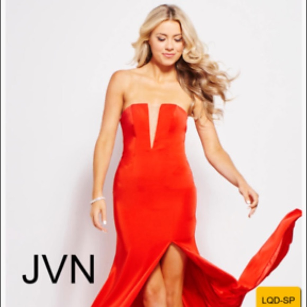 JVN Jovani Strapless Red Prom Dress